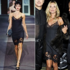 Louis Vuitton silk slip taken straight from the runway to the street by ultimate queen of cool Kate Moss